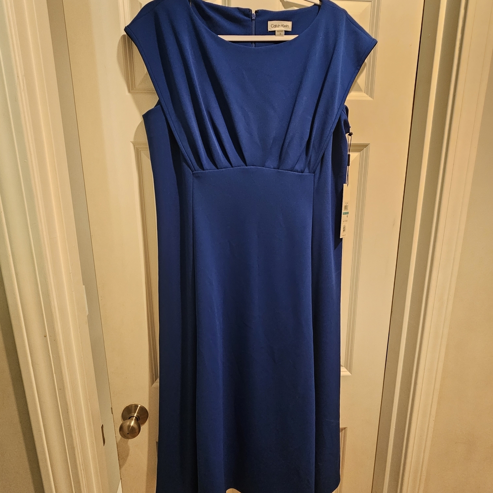 Calvin Klein Blue Pleated Midi Sundress for Wedding Guest